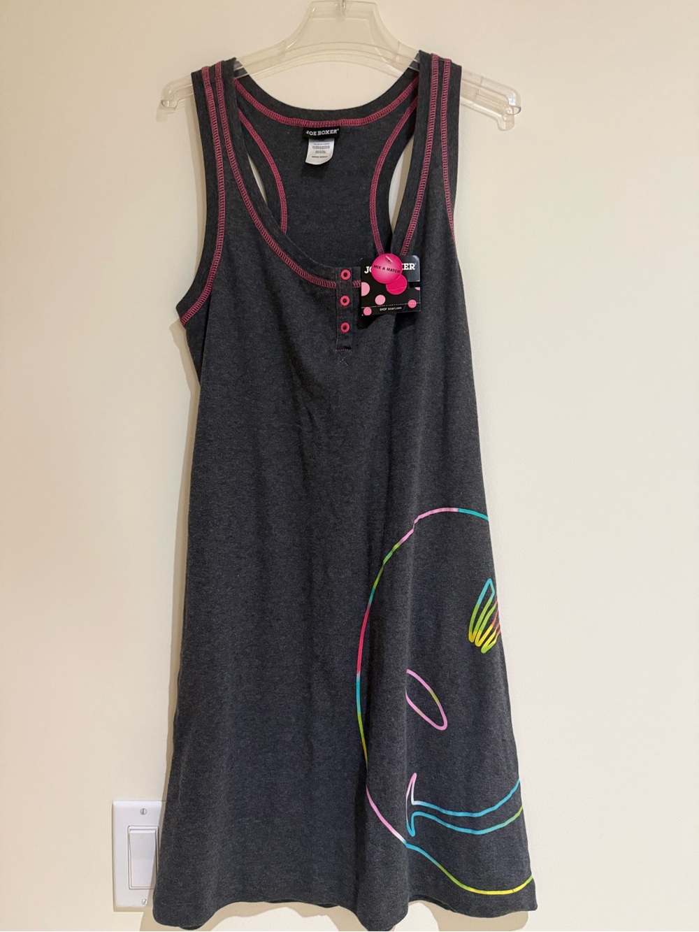 Joe Boxer Tank Dress with Neon Smile Accents, Size M